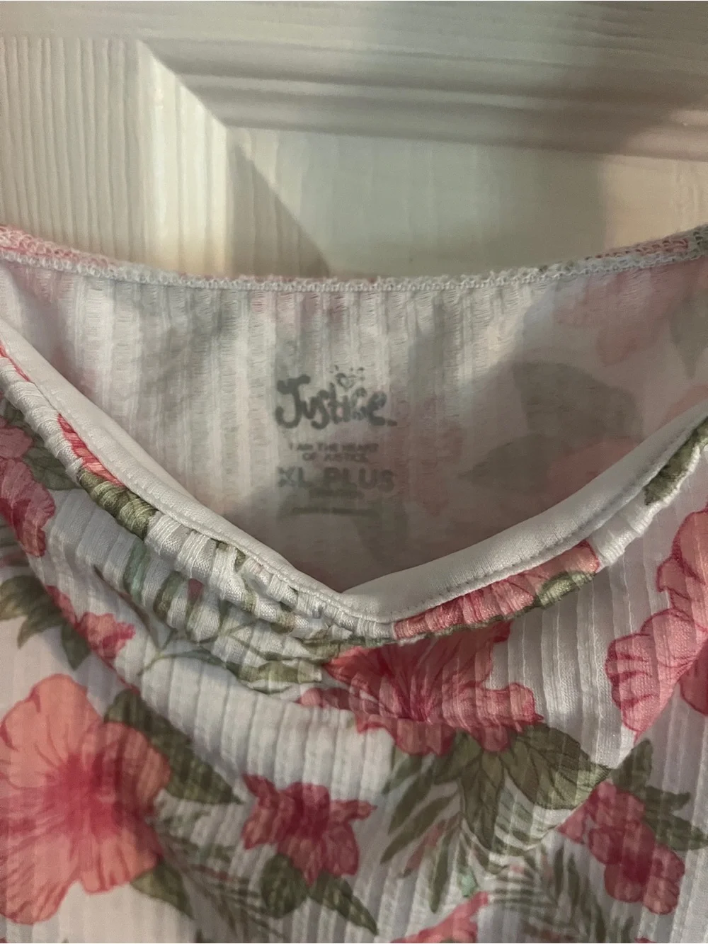 Justice White Tank Top with Pink Floral Print